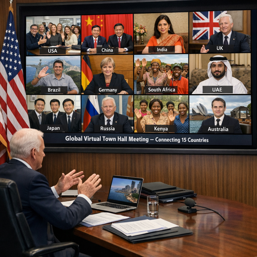 Global Leader doing a virtual town hall meeting across 15 countries