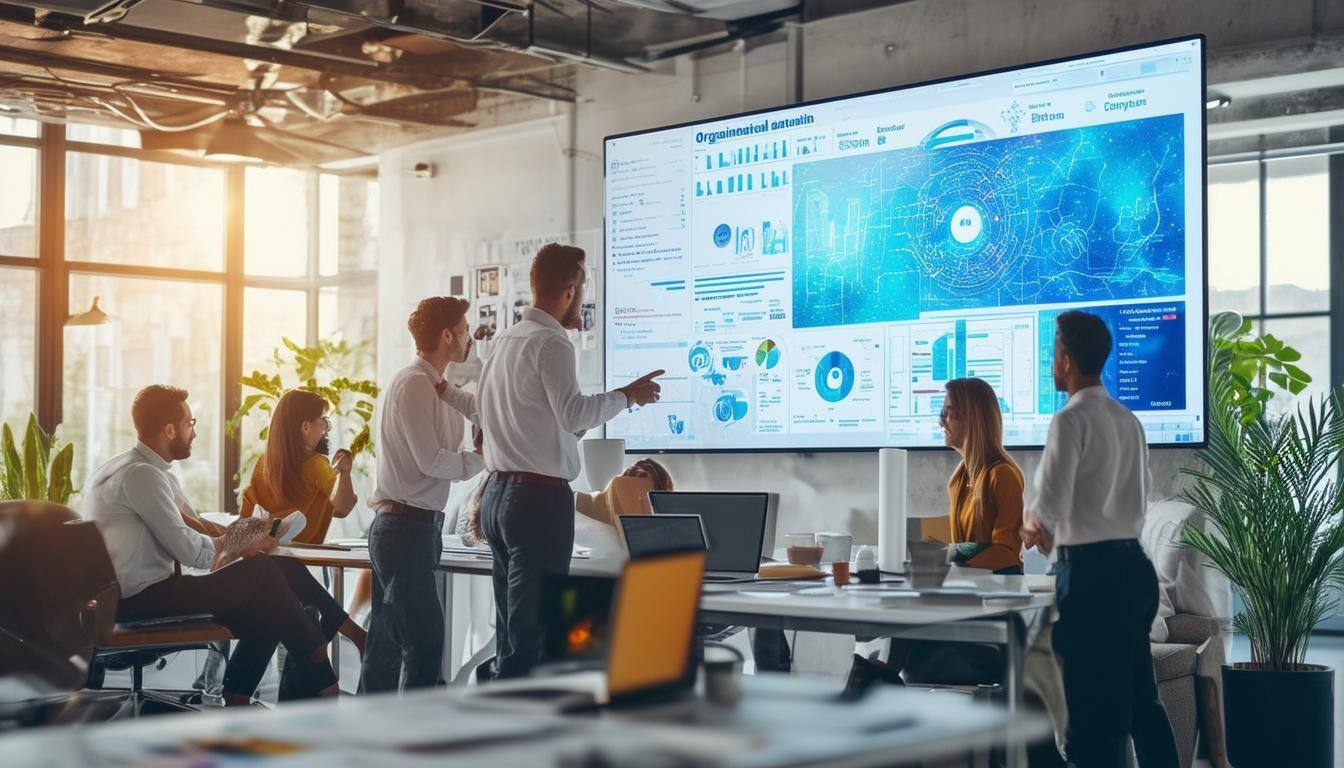 The image depicts a modern, vibrant office space filled with diverse professionals engaged in collaborative discussions The image depicts a modern, vibrant office space filled with diverse professionals engaged in collaborative discussions